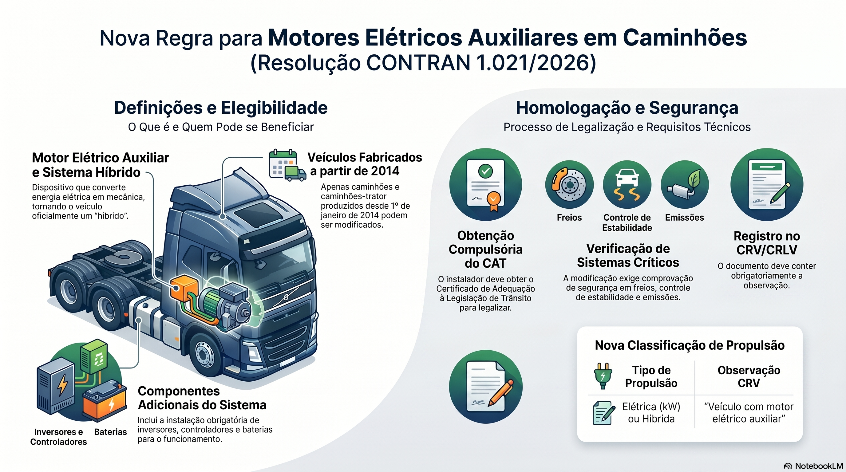 Infográfico: Nova Regra para Motores Elétricos Auxiliares em Caminhões — Res. CONTRAN 1.021/2026
