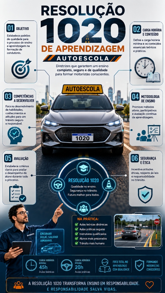 Infográfico: Procedimentos de Aprendizagem e Habilitação de Condutores — Res. CONTRAN 1020